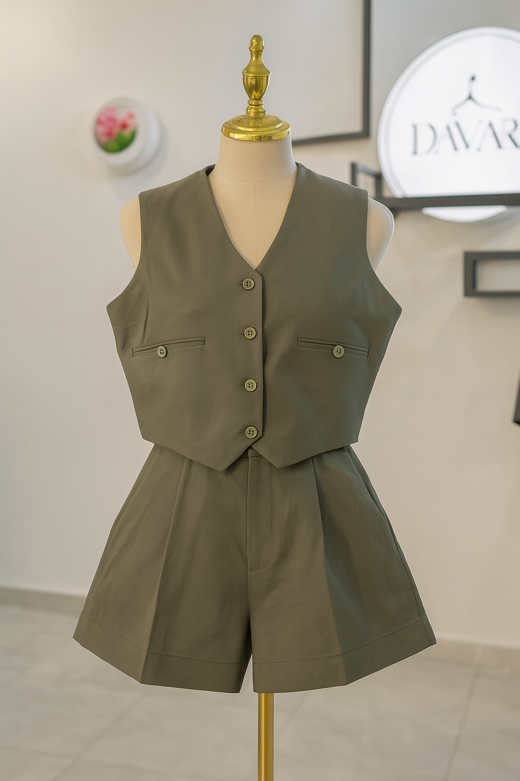 Olive Tailored Vest alt view